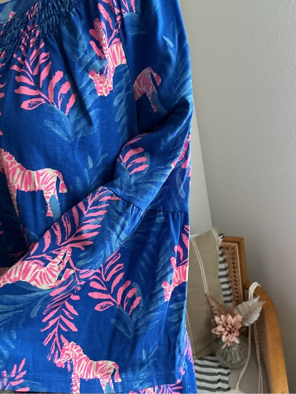 Lilly Pulitzer Blue Tunic Dress with Pink Leaf & Zebra Accent - Picture 5 of 10
